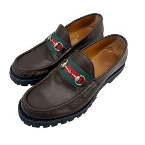 GUCCI Leather Loafers with Horse-bit Logo and Rubber Soles